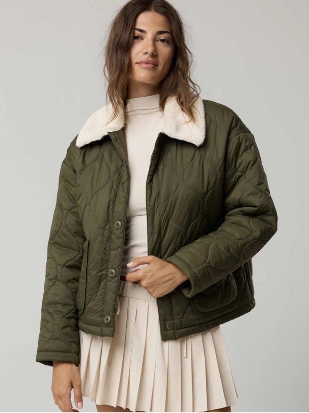 OFFLINE by Aerie AE Women's XL Quilted Chore Jacket Olive Military Green